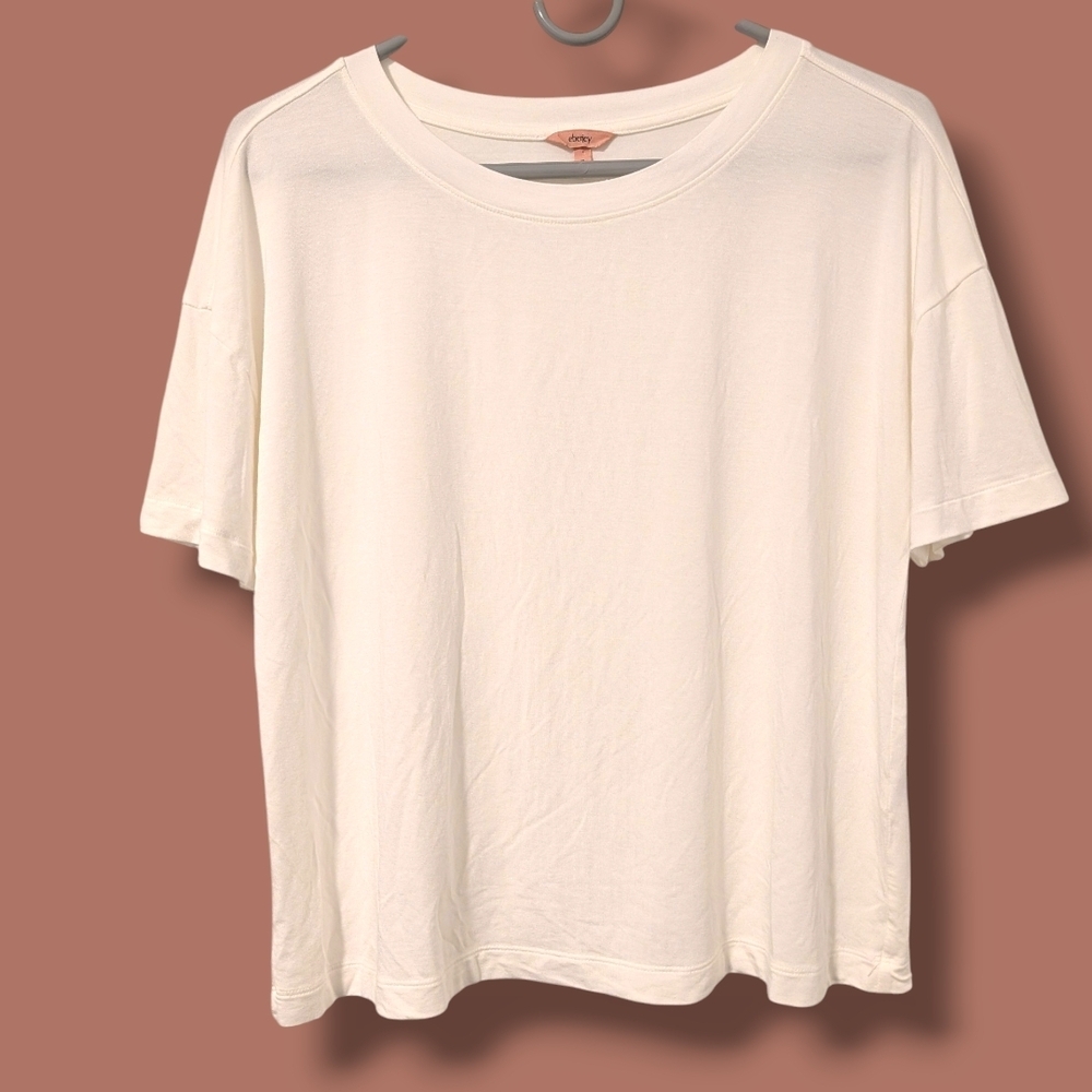 Eberjey Ivory White Short Sleeve Relaxed Gisele Tencel Modal Everyday T-Shirt XS